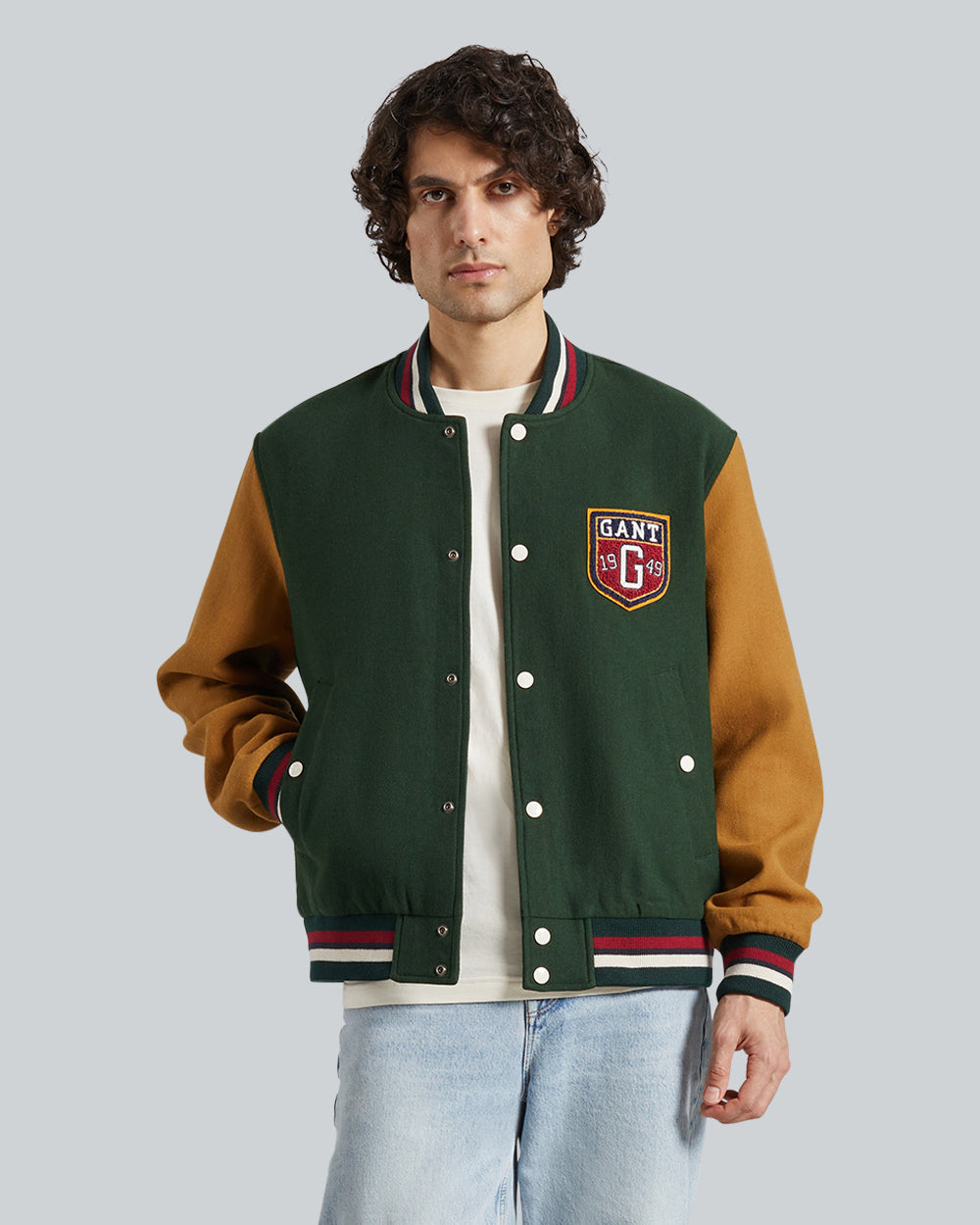 WOOL BLEND VARSITY JACKET Green / L
