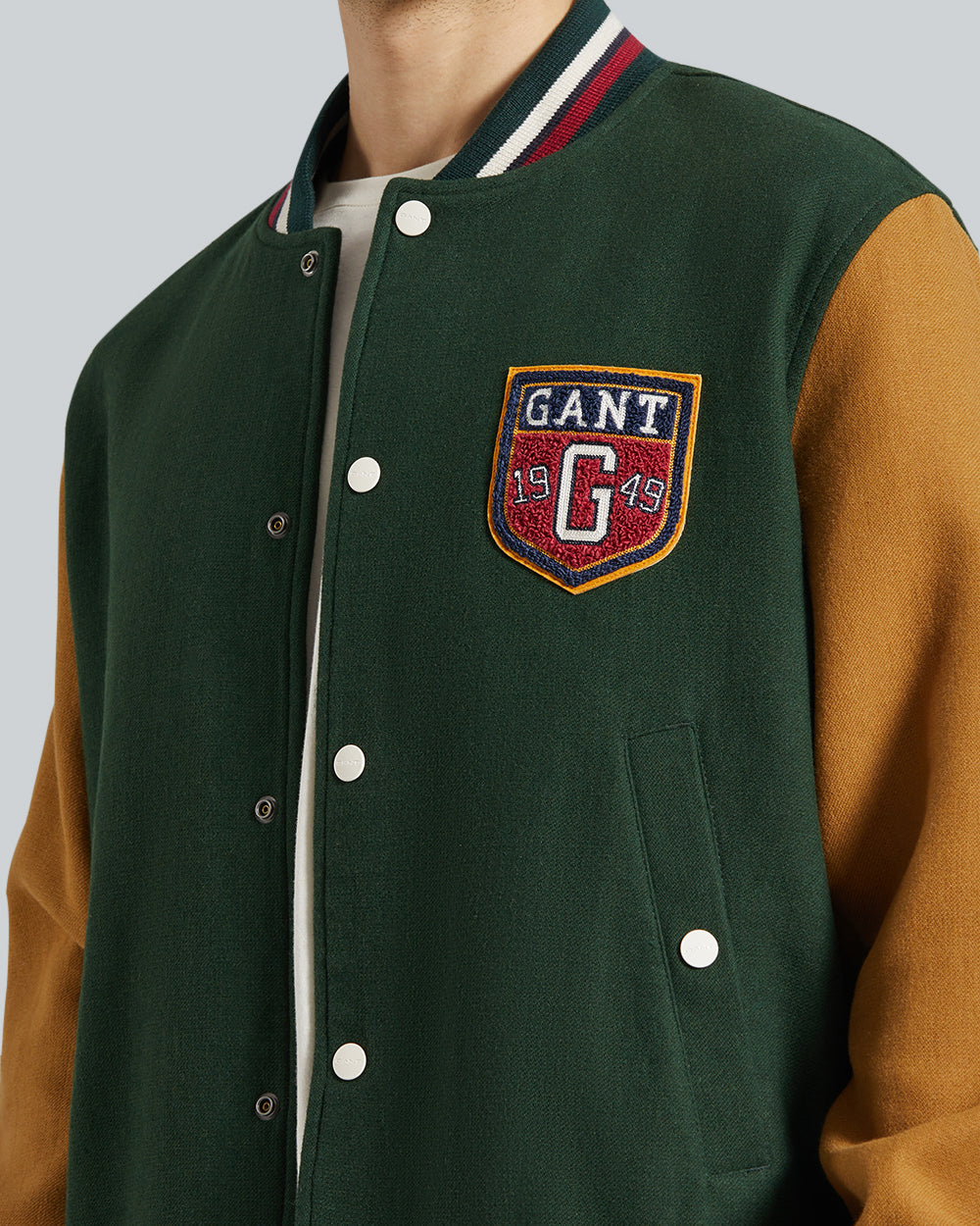 WOOL BLEND VARSITY JACKET Green / L