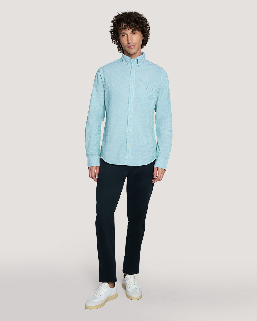 Regular Fit Striped Dobby Dot Shirt Green / M