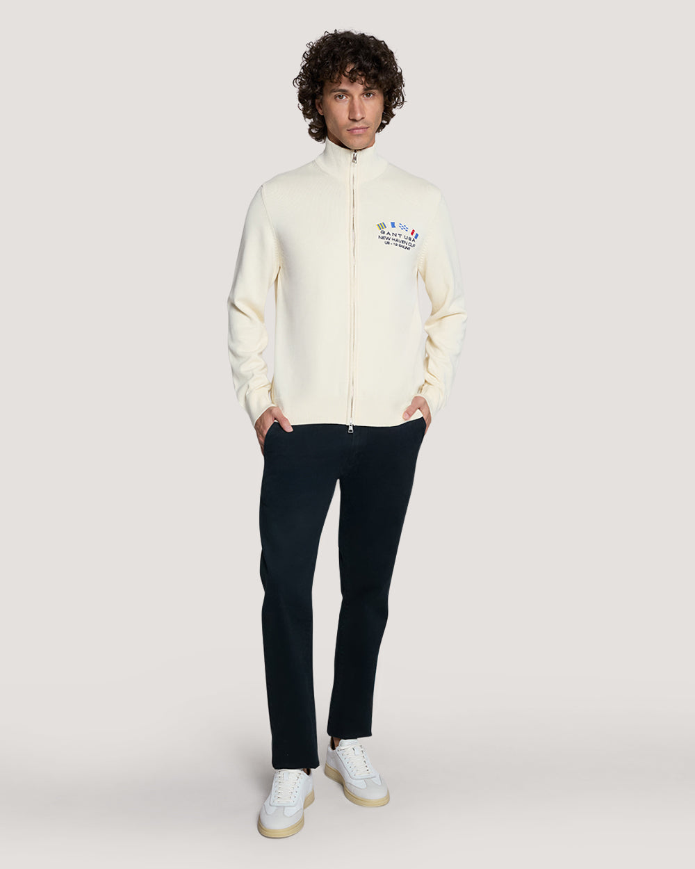 Nautical Flags Zip Cardigan Cream / M