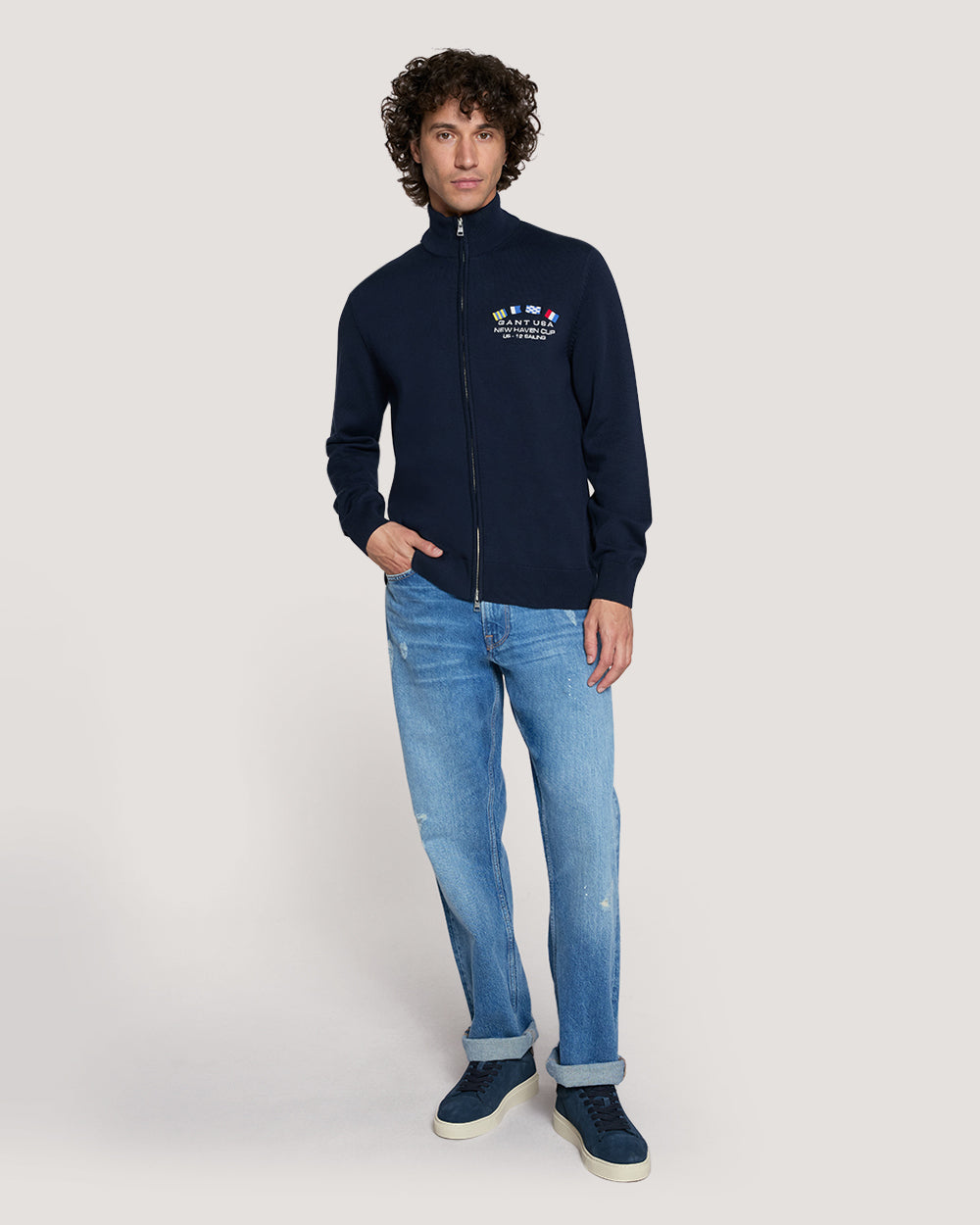 Nautical Flags Zip Cardigan Blue / M