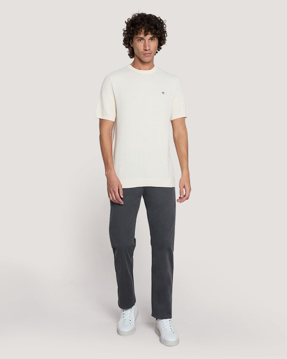MICRO TEXTURED COTTON SS C-NECK Cream / M