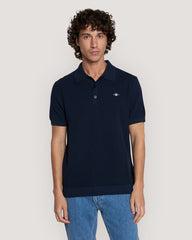 Micro Textured Cotton Polo Shirt Blue / M