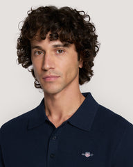 Micro Textured Cotton Polo Shirt Blue / M