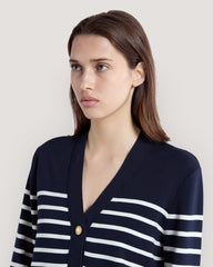 Striped Cotton Cardigan Blue / M