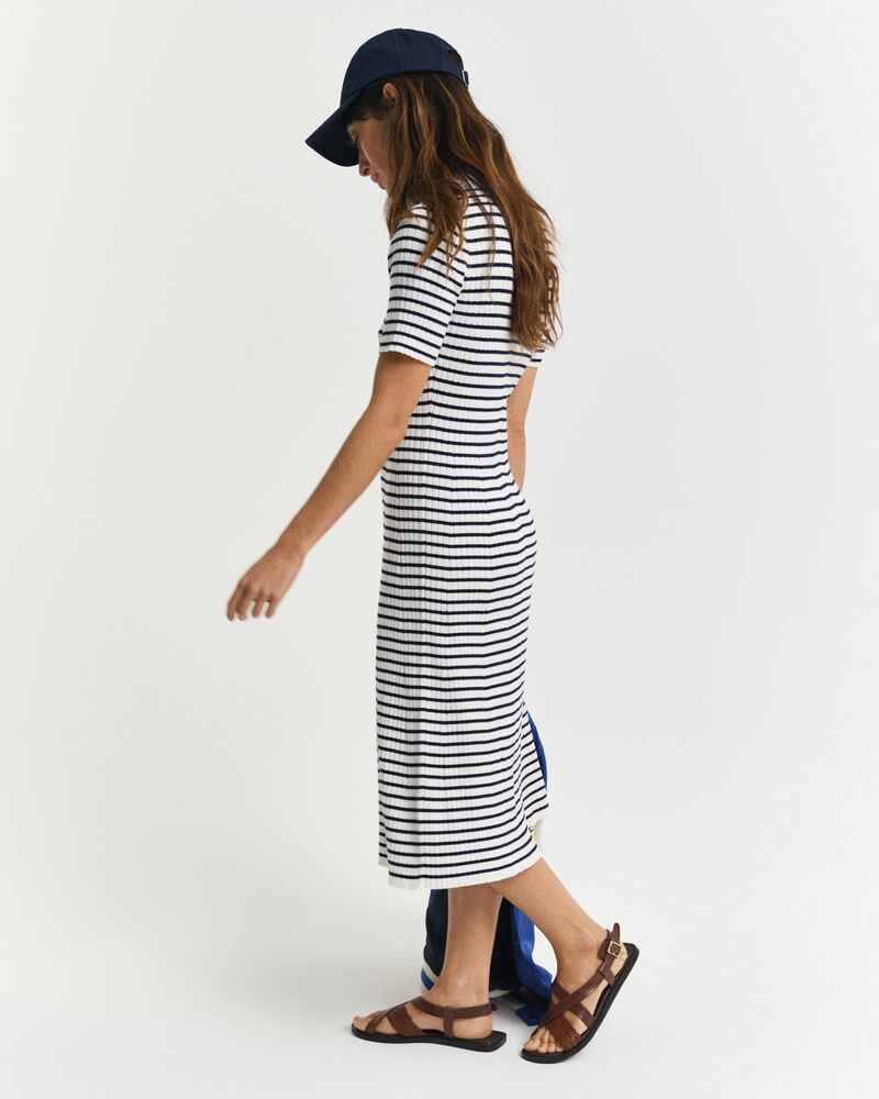 Striped Rib Knit Short Sleeve Rugger Dress
