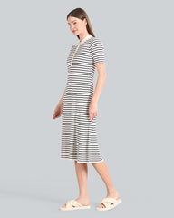 Striped Rib Knit Short Sleeve Rugger Dress