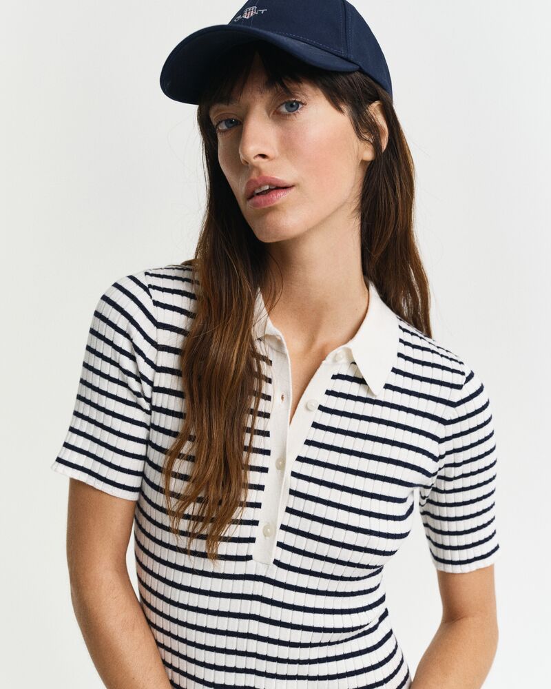 Striped Rib Knit Short Sleeve Rugger Dress