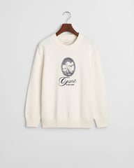 Graphic Cotton Crew Neck Sweater White / S