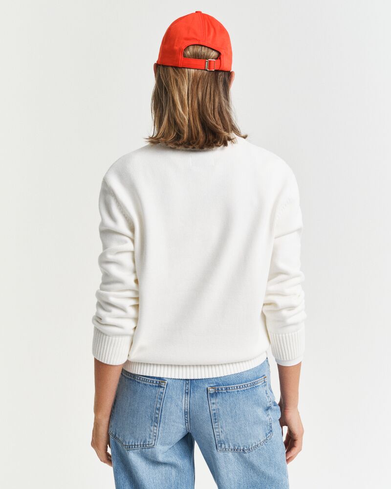 Graphic Cotton Crew Neck Sweater White / S
