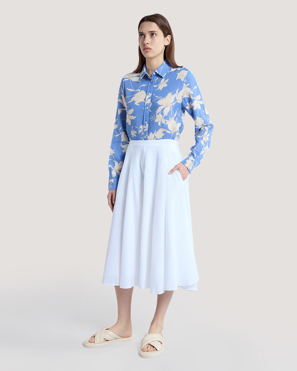 Regular Fit Floral Print Linen Shirt