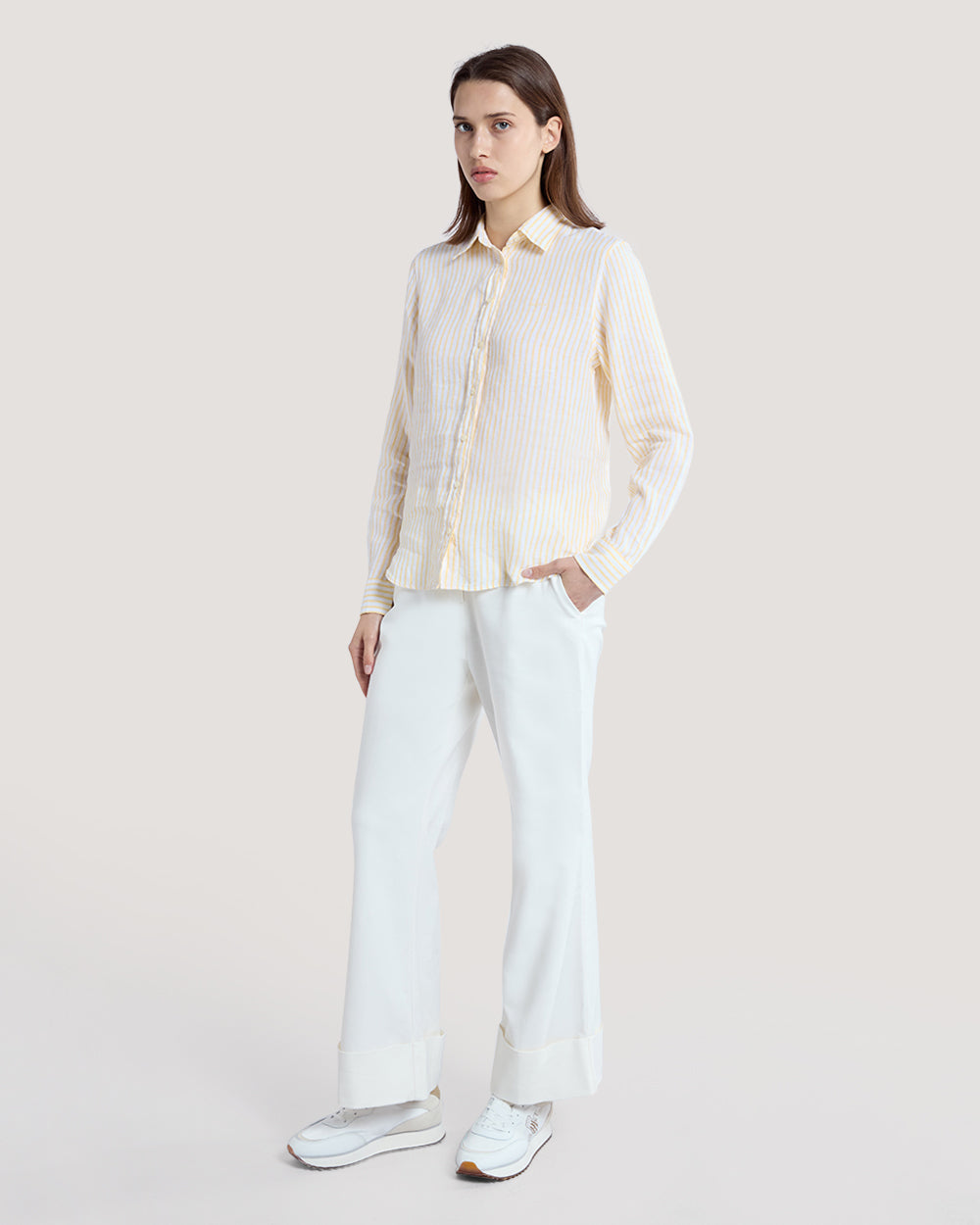 Regular Fit Striped Linen Shirt Yellow / 36