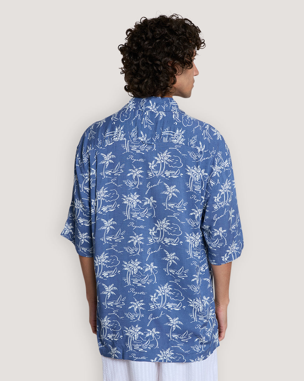 Relaxed Fit Island Print Shirt Dusty Navy / M