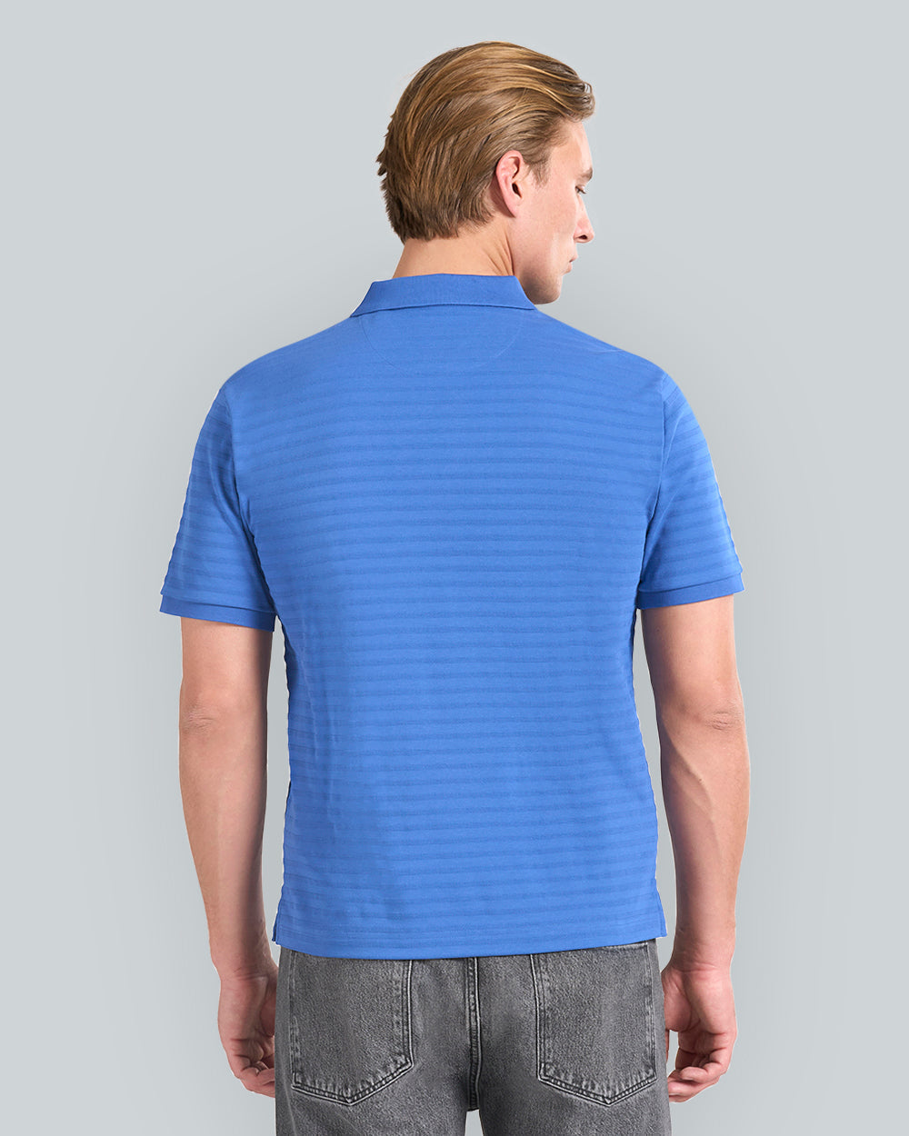 Textured Striped Polo Shirt Blue / L