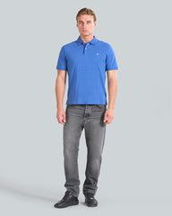 Textured Striped Polo Shirt Blue / L