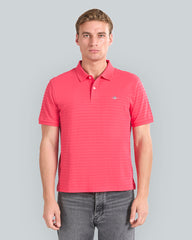 Textured Striped Polo Shirt Red / L
