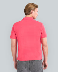 Textured Striped Polo Shirt Red / L