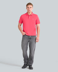 Textured Striped Polo Shirt Red / L