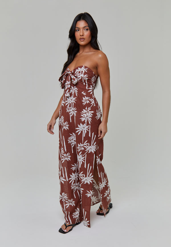 South Beach Palm Tree Printed Bandeau Maxi Dress