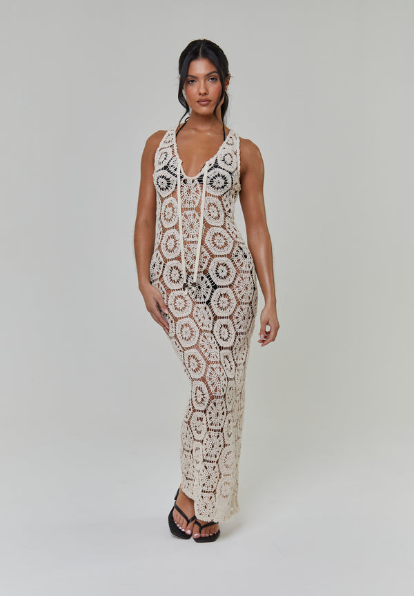 South Beach Crochet Tie Front Maxi Dress