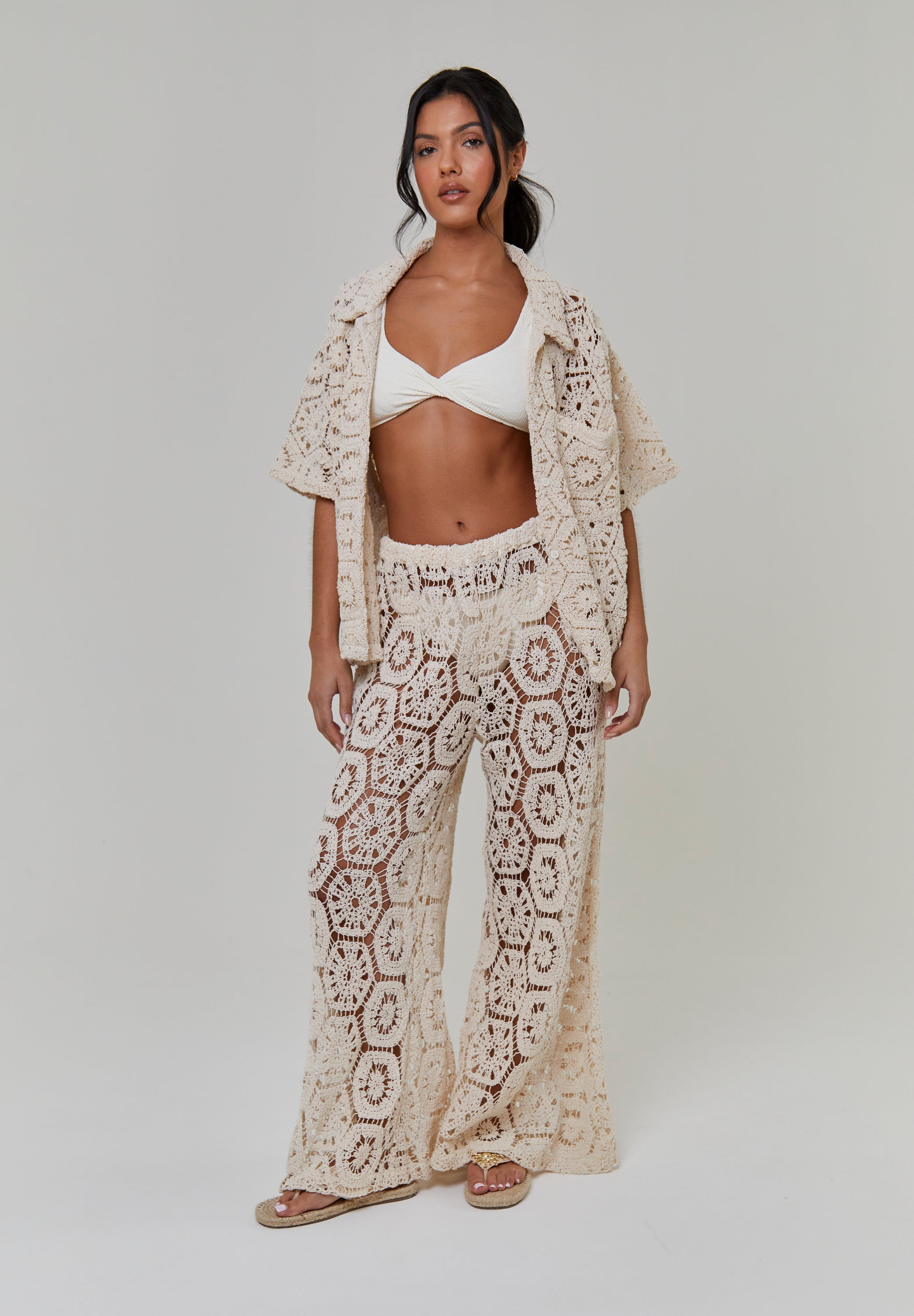 CROCHET WIDE LEG TROUSERS