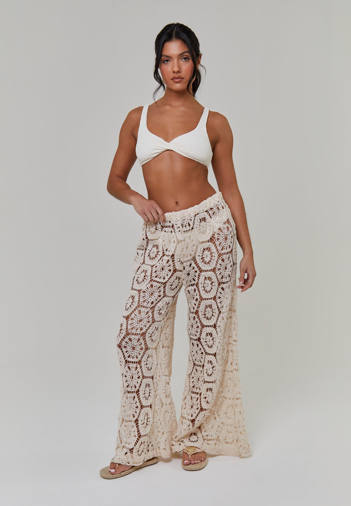 CROCHET WIDE LEG TROUSERS