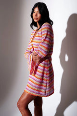 Hazel Chevron Crochet Kaftan Dress in Pink