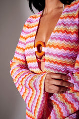 Hazel Chevron Crochet Kaftan Dress in Pink