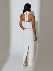Paloma Textured Halterneck Top in Cream