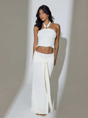 TEXTURED SASH TIE MAXI SKIRT