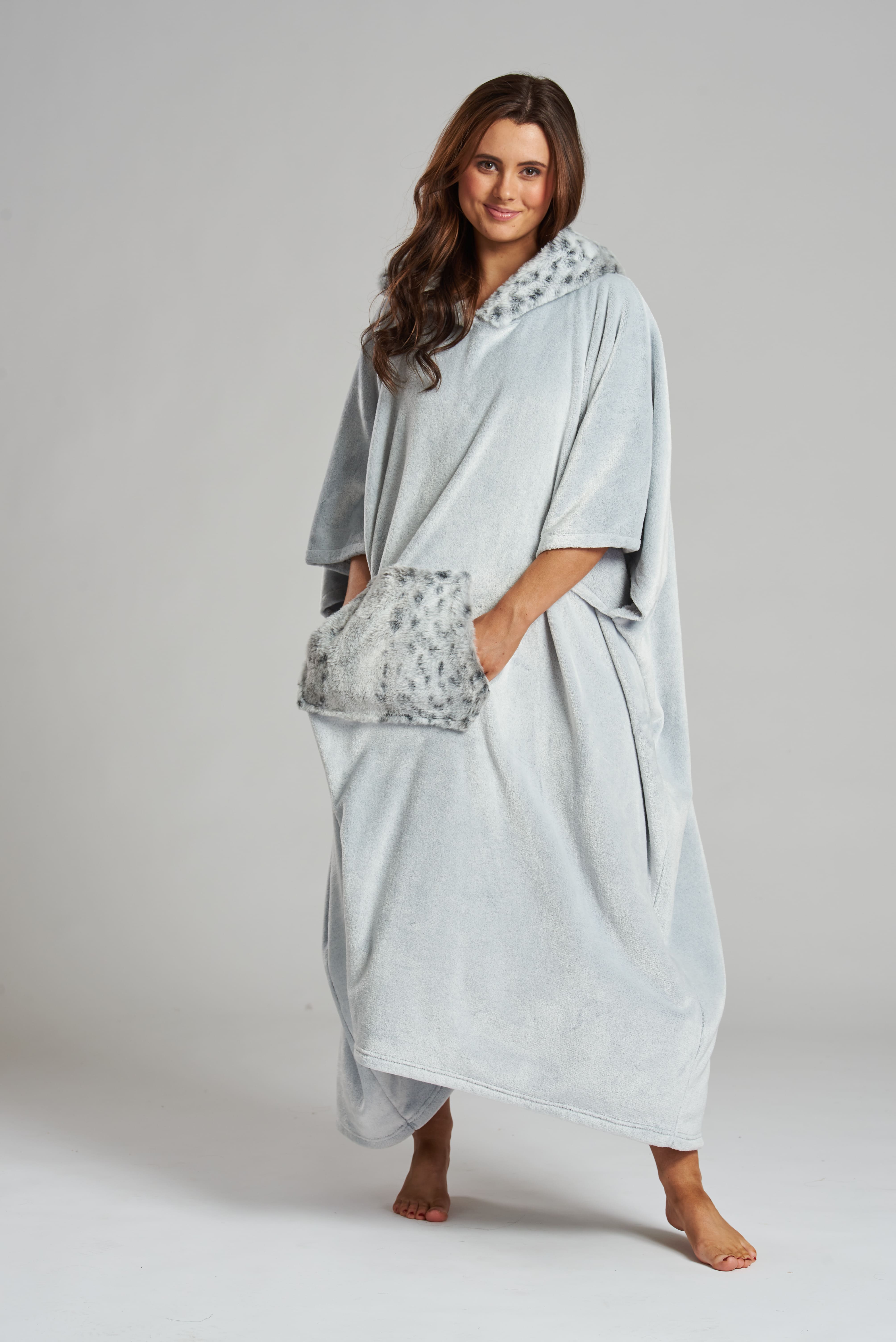 South Beach Snow Faux Fur Hood Luxury Fleece Poncho