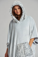 South Beach Snow Faux Fur Hood Luxury Fleece Poncho