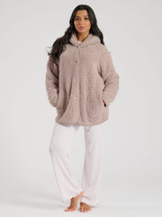 South Beach Mink Borg Button Lounge Hooded Cardigan