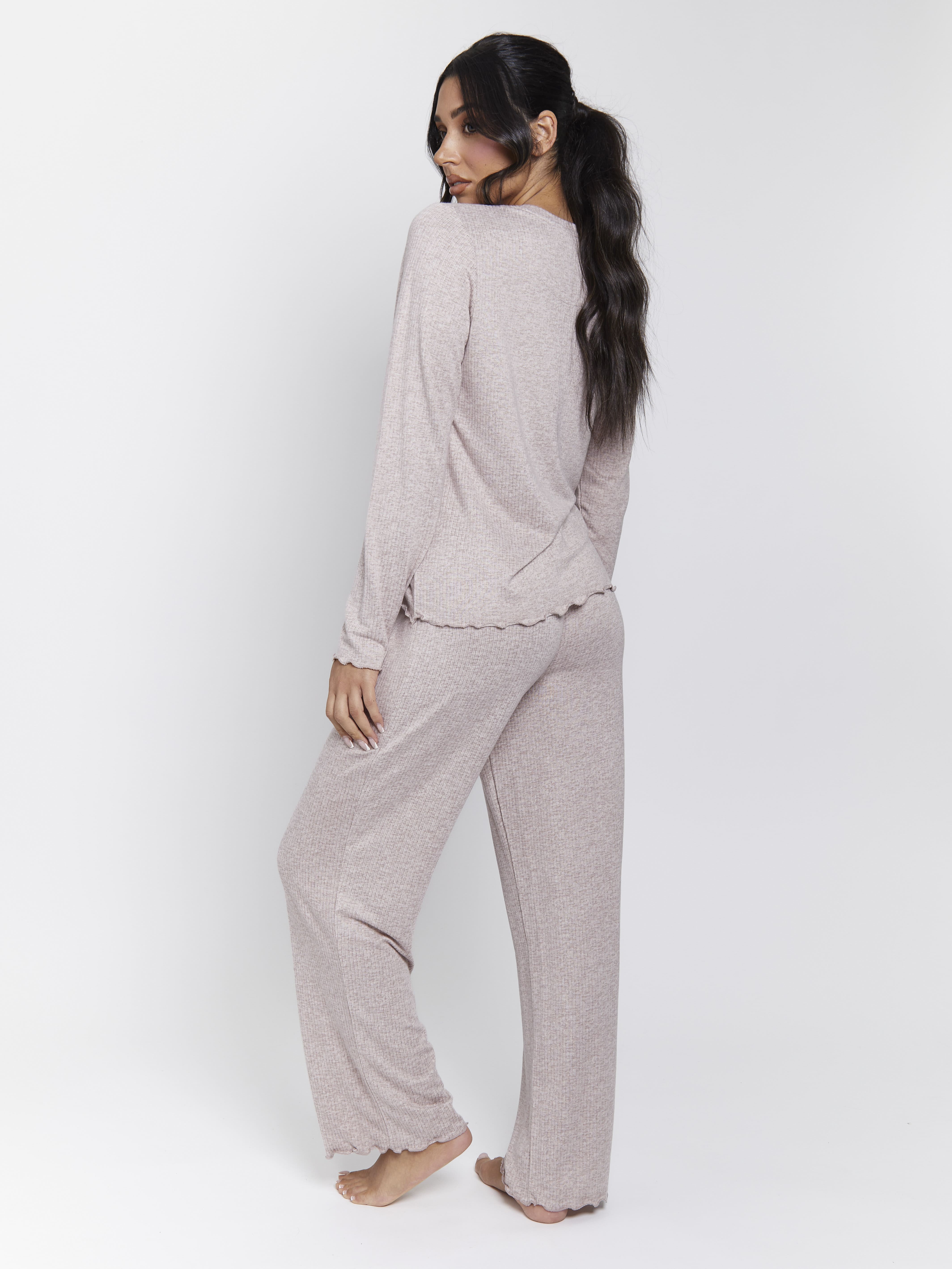 South Beach Knit Rib Long Sleeve And Trouser Pyjama Set
