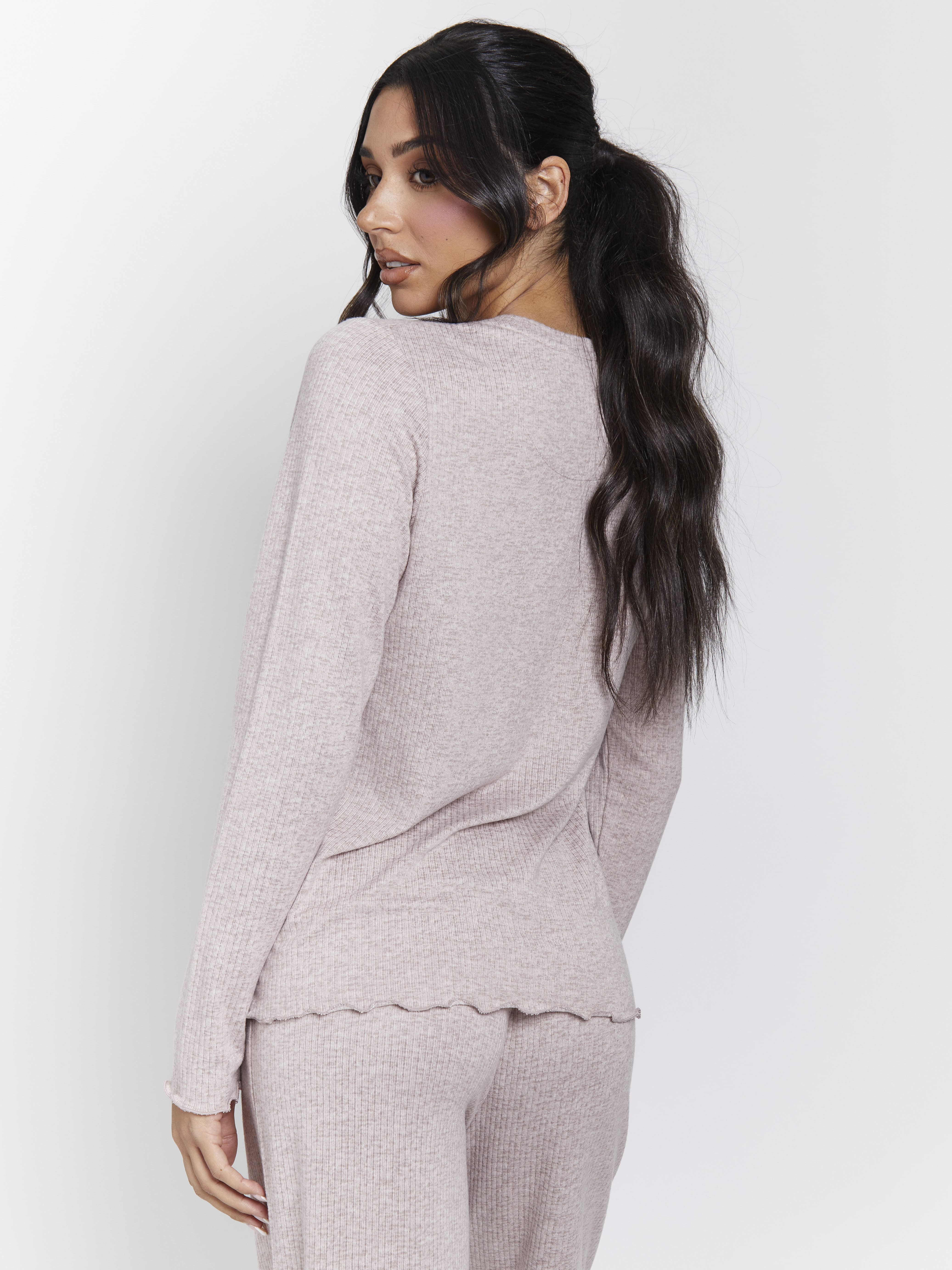 South Beach Knit Rib Long Sleeve And Trouser Pyjama Set