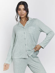 South Beach Brushed Rib Long Sleeve Buttoned Pyjamas