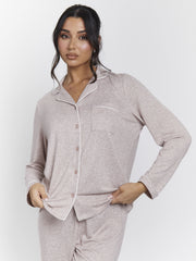 South Beach Brushed Rib Long Sleeve Buttoned Pyjamas