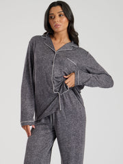 South Beach Marl Brushed Knit Rib Traditional Pyjama Set