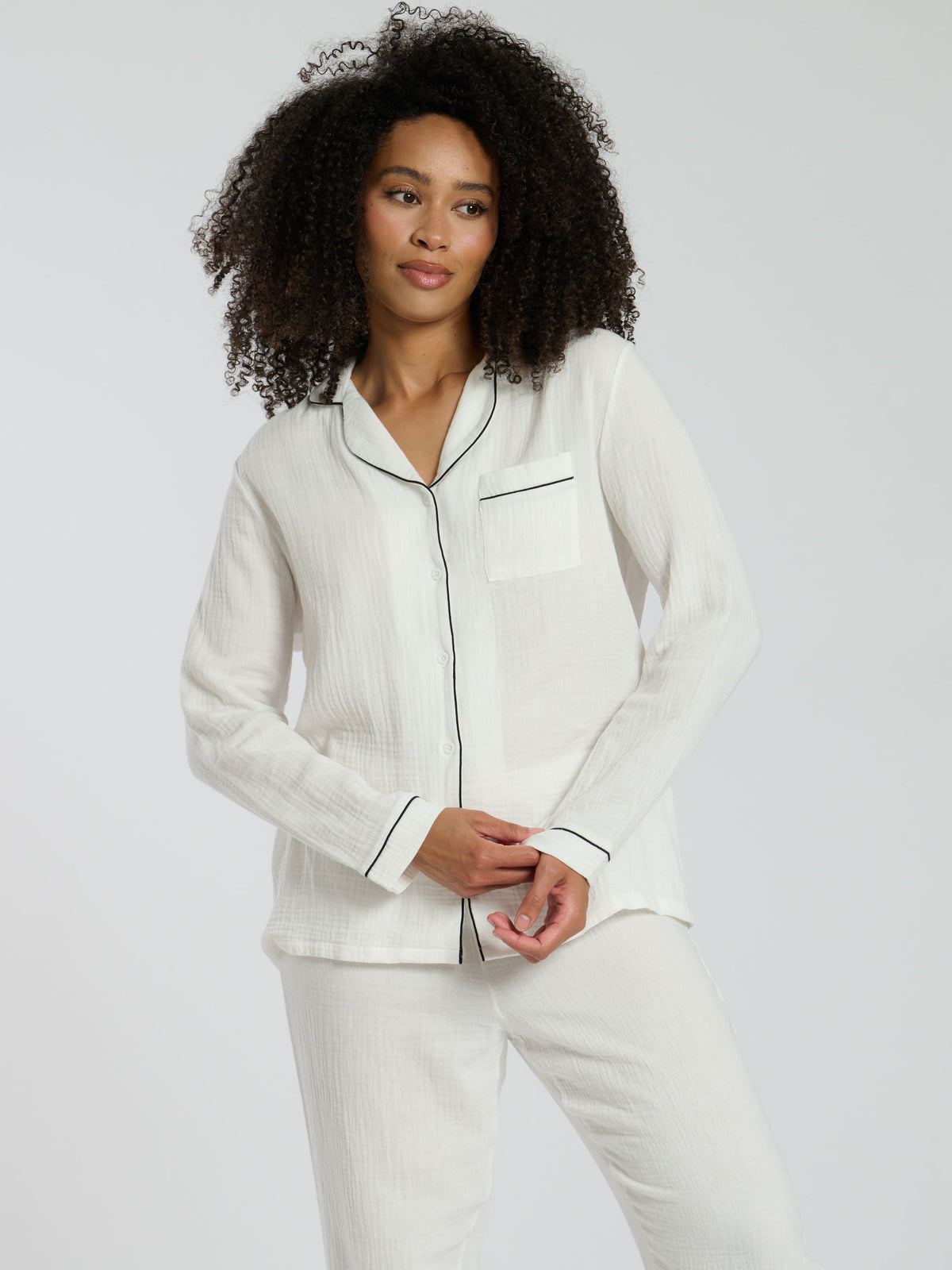 South Beach Cotton Crinkle Traditional Trouser Long Sleeve Set