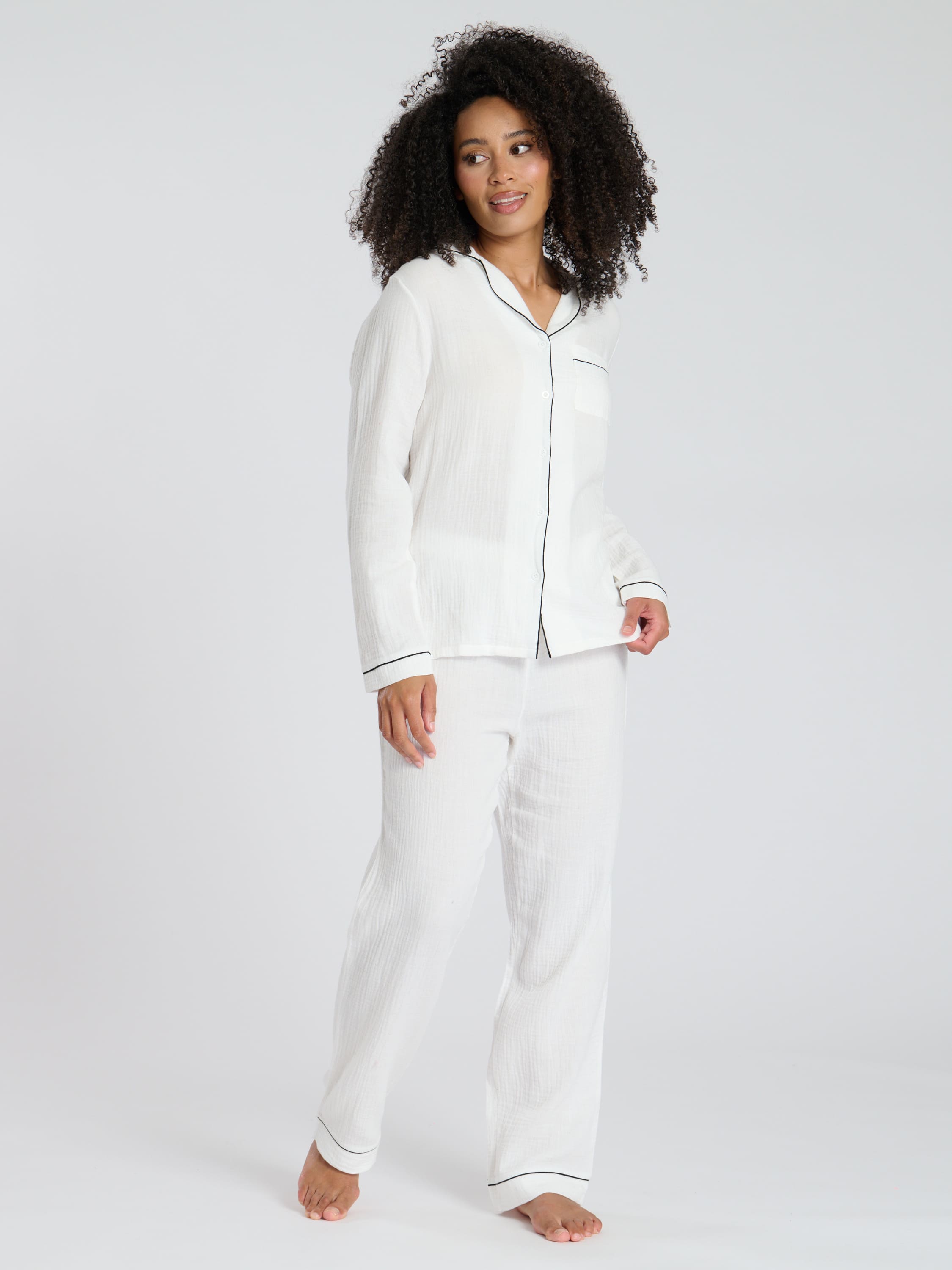 South Beach Cotton Crinkle Traditional Trouser Long Sleeve Set