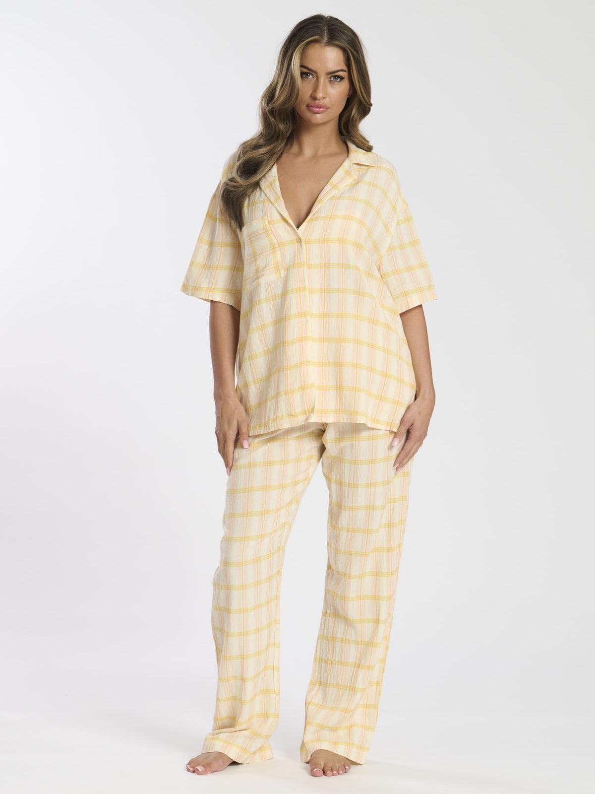 South Beach Cotton Crinkle Traditional Trouser Long Sleeve Set