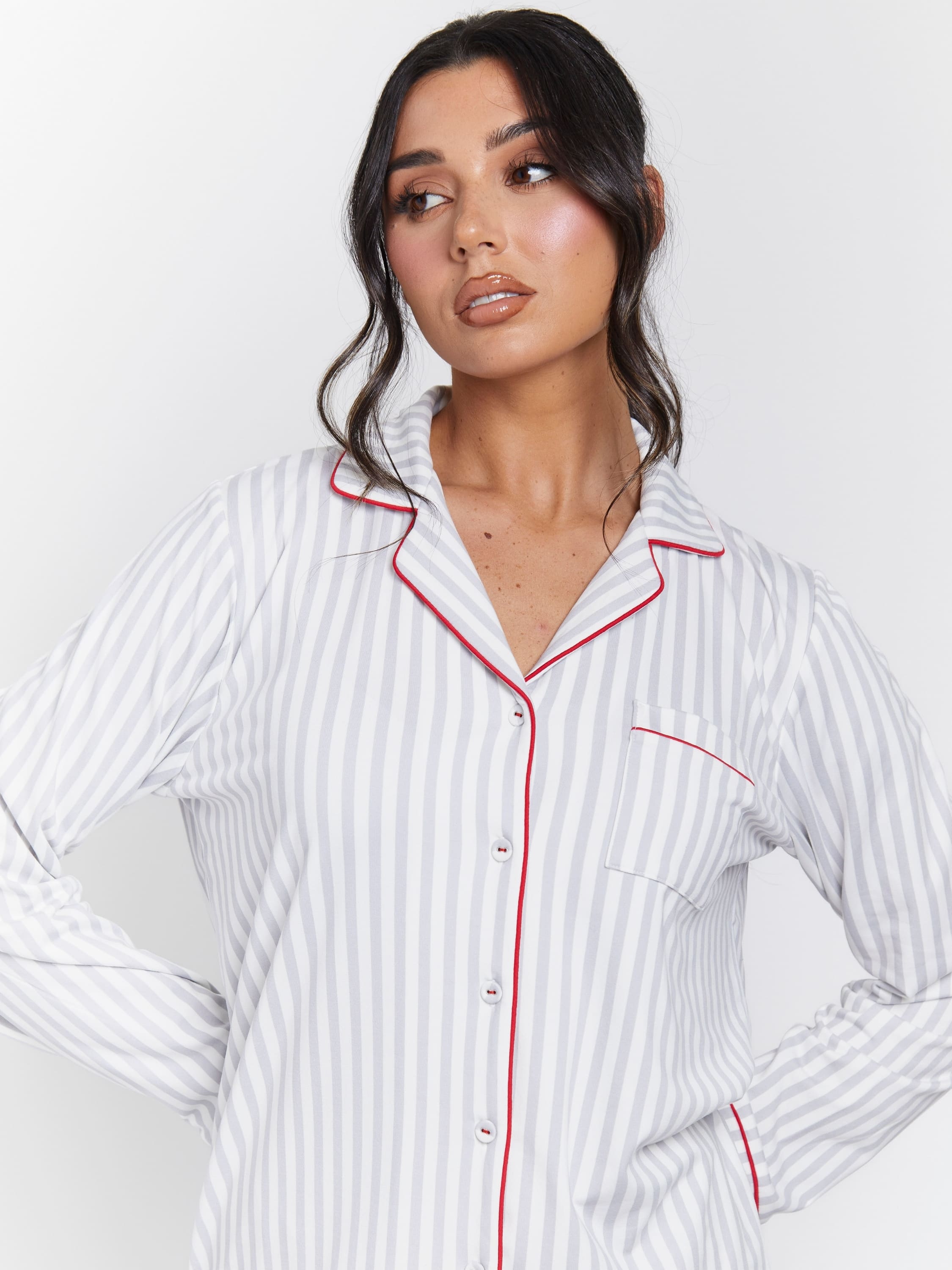 South Beach Button Shirt And Long Pant Pyjamas Set