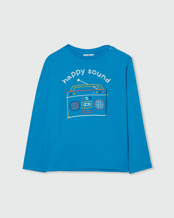 Ovs Fagottino Long-Sleeved T-Shirt With Stereo Print Blue / 24-30M