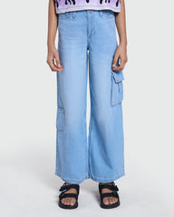 OVS Denim Cargo Trousers For Girls Azure / 9-10 Y