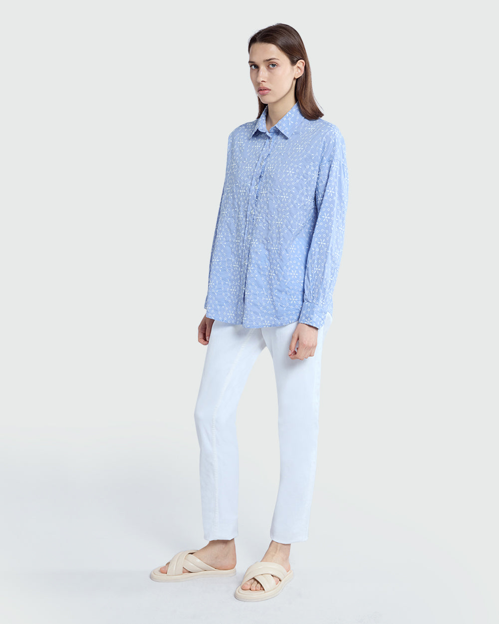 OVS Sangallo Long-Sleeve Shirt For Women Azure/White / S