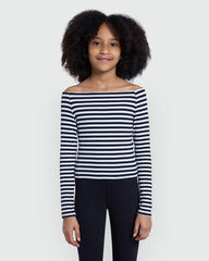 OVS Striped 3/4 Tee For Girls In Blue & White White-Striped Blue / 10-11 Y