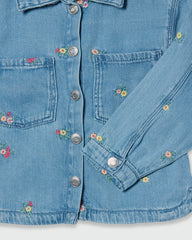 Lyocell And Cotton Shacket With Flowers Embroidery MEDIUM BLUE / 24-30 Months