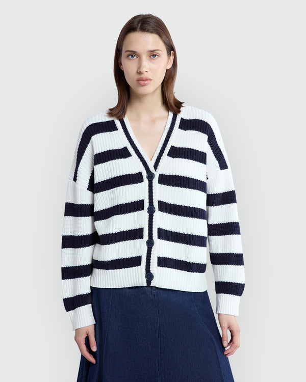Striped Knit Cardigan From OVS Blue-Striped White / M