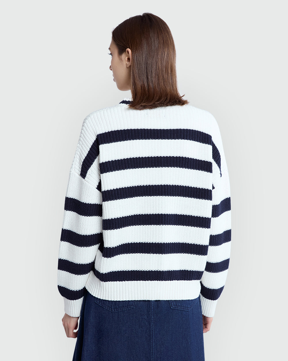 Striped Knit Cardigan From OVS Blue-Striped White / M