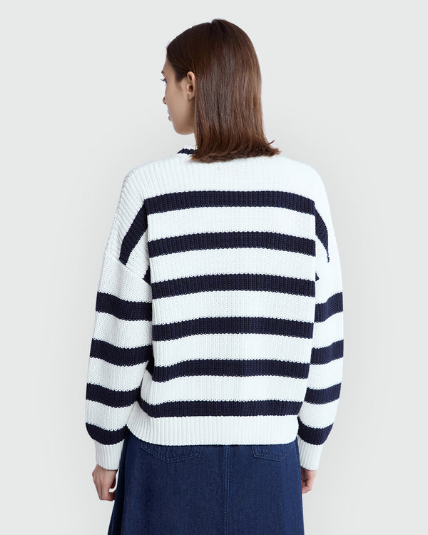 Striped Knit Cardigan From OVS Blue-Striped White / M